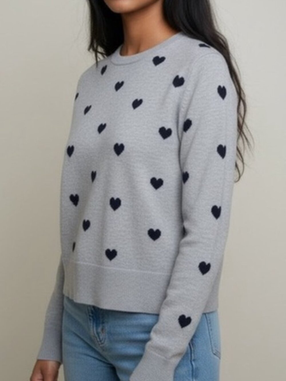 Coquette Twee Soft Knit Pullover Gap Heart Intarsia Crewneck Gray Sweater XS